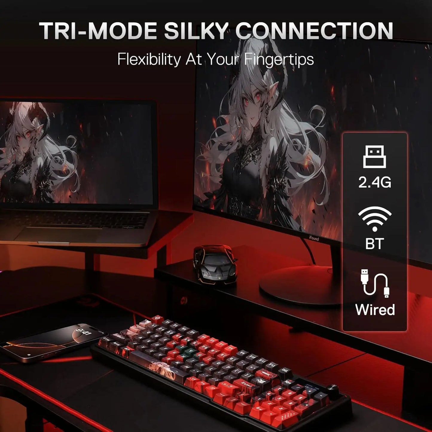 K719 PRO Wireless Gasket Gaming Hype Screen & Knob, 95 Keys Mechanical Keyboard, Easy-Control 1.14’’ TFT Info Display