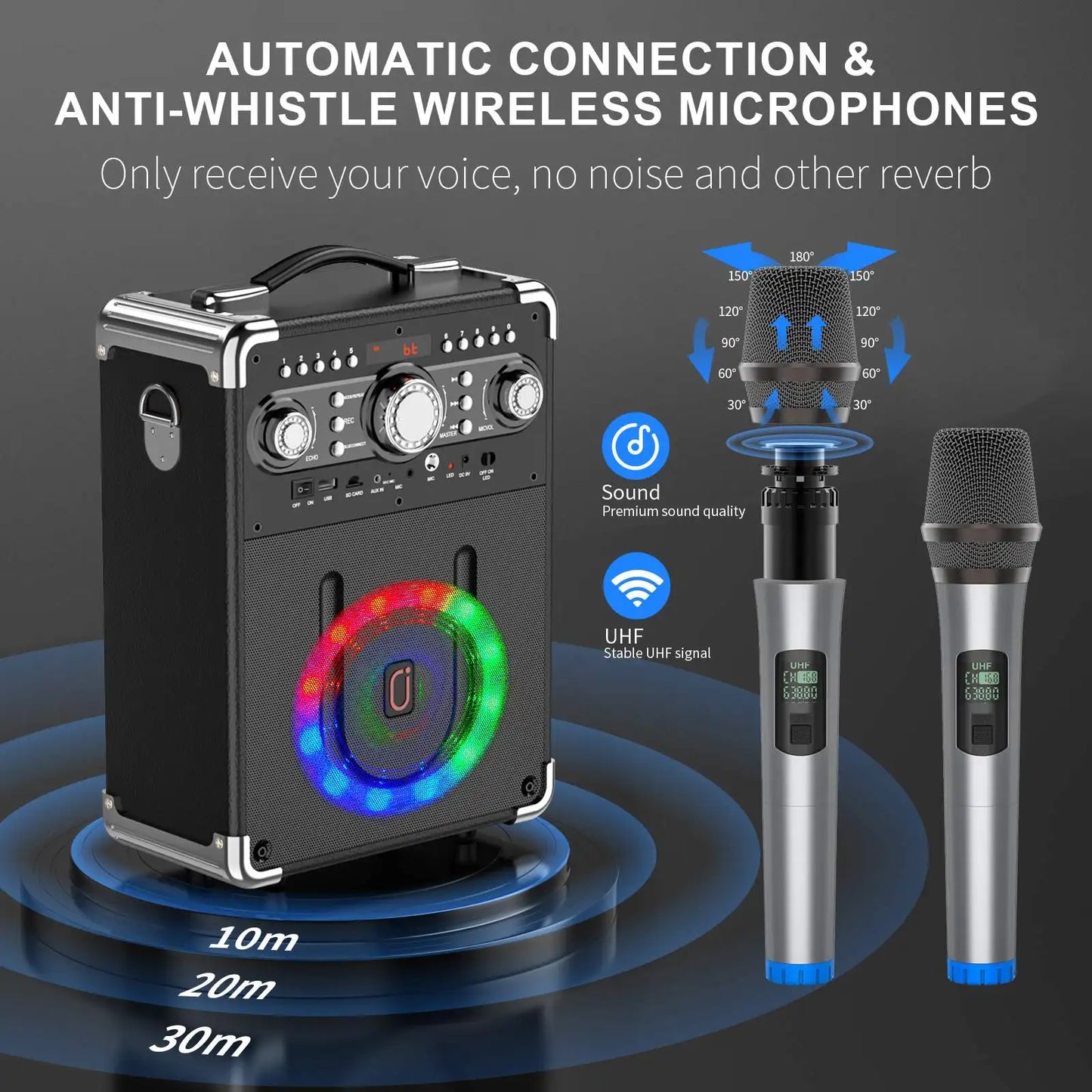 Karaoke Machine with 3 Mics & DJ Disco Ball Light, Portable Bluetooth Karaoke Speaker with LED Lights for Kids and Adults