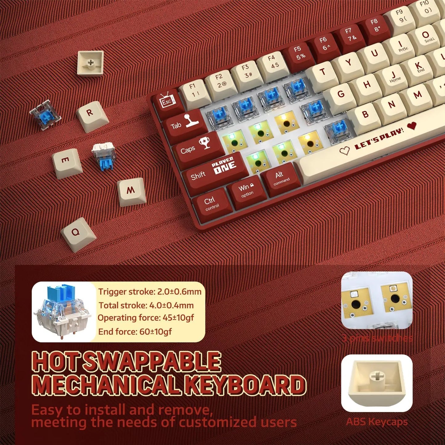AK680 65% Wired Mechanical Gaming Keyboard, Hot-Swappable, RGB Rainbow Backlit