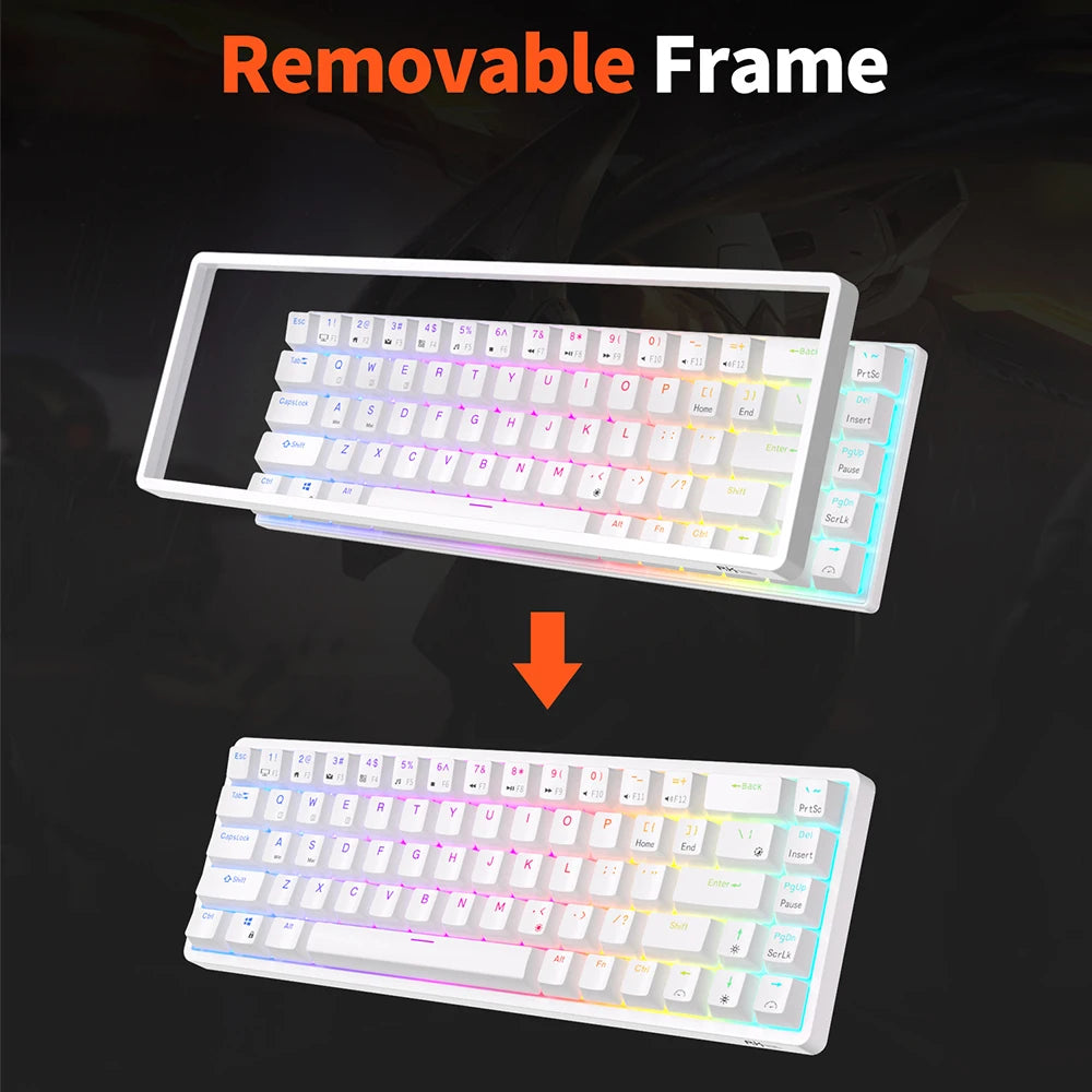 Royal Kludge RK837 Mechanical Keyboard 68 Keys 65% Compact 2.4G Wireless Bluetooth Gamer Keyboard RGB Backlight Hot Swappable