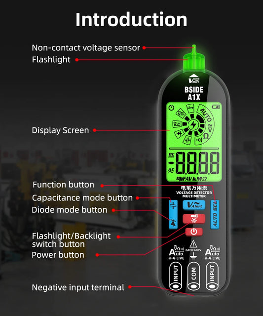 A1X Voltage Tester Pen Multimeter Electronic USB Tester Breakpoint AC DC Non-Contact NCV Live Auto Diode Capacitance Hz