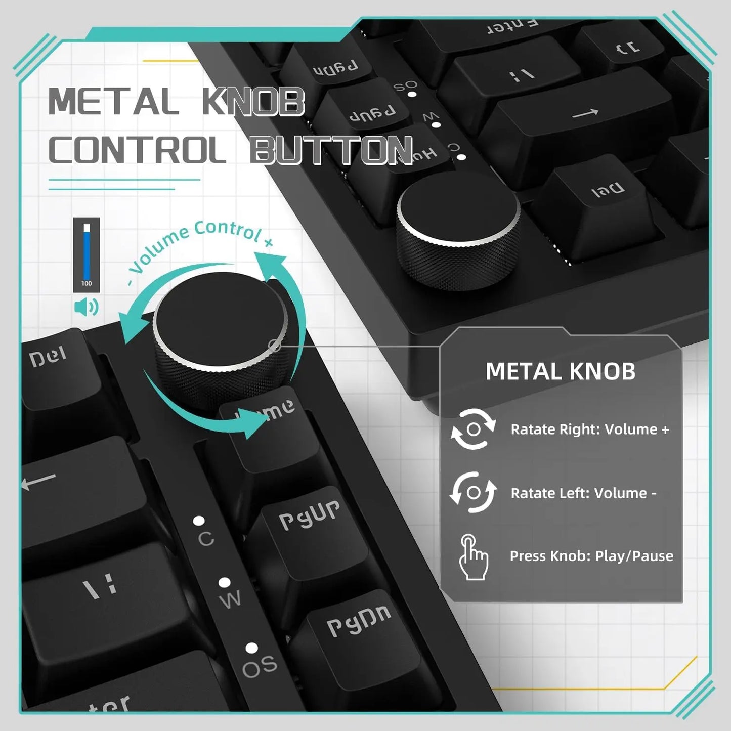 AK820 Wired Mechanical Gaming Keyboard 75% Layout 82 Key Hot-Swappable Design Metal Volume Knob Ideal Esports Office Use