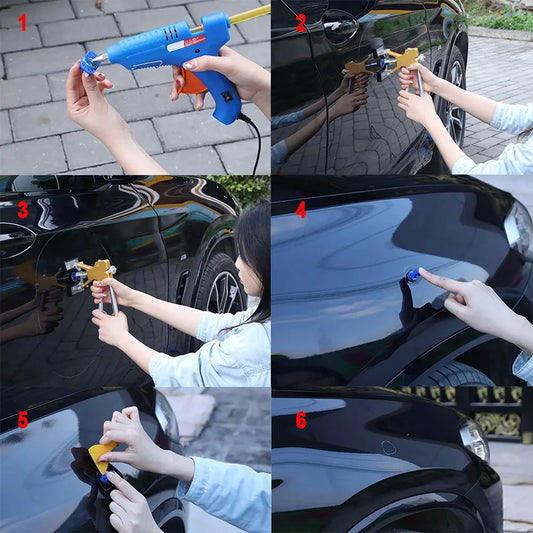 2-in-1 T-bar Dent Puller Tools, Car Body Dent Repair Kit for Dent Removal Slide Hammer Reverse Hammer Tool with blue Puller Tabs