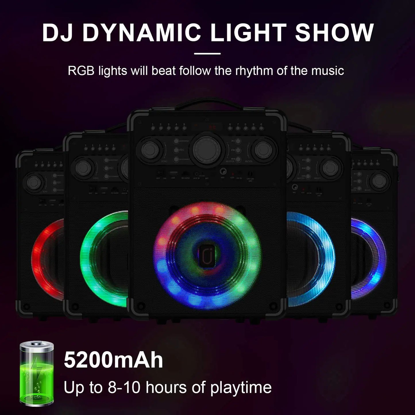 Karaoke Machine with 3 Mics & DJ Disco Ball Light, Portable Bluetooth Karaoke Speaker with LED Lights for Kids and Adults