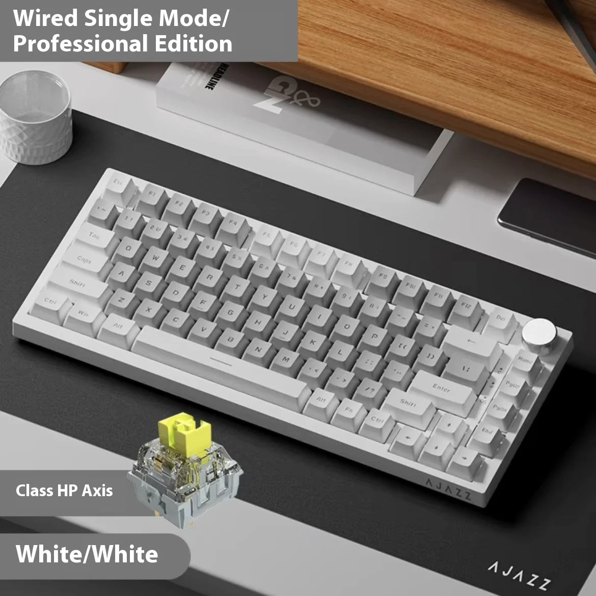 AK820 Wired Mechanical Gaming Keyboard 75% Layout 82 Key Hot-Swappable Design Metal Volume Knob Ideal Esports Office Use