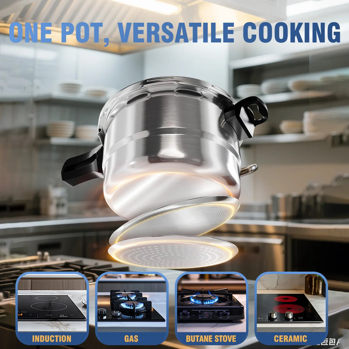 6-16 Qt Aluminum Pressure Cooker with Release Valve & Protective Devices, Compatible with Gas & Induction, Rack Included