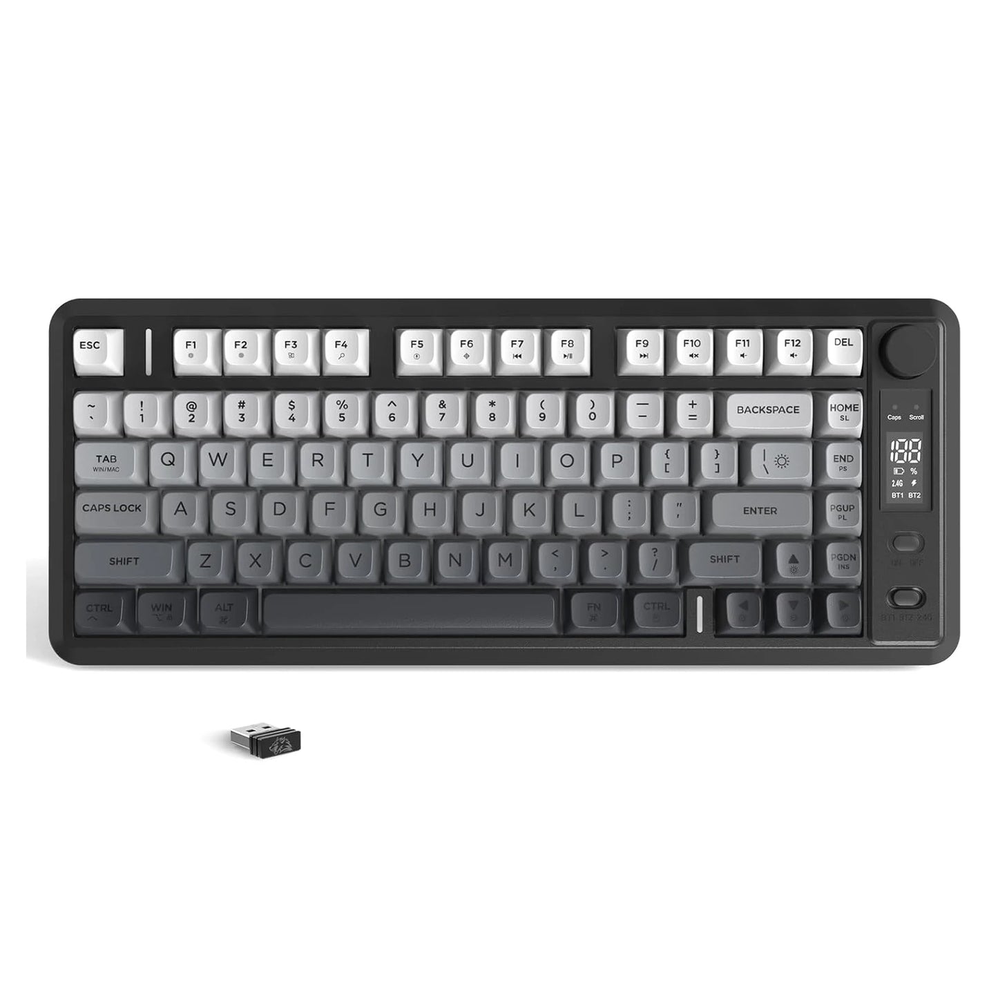 M75 Wireless Membrane Gaming Keyboard with Knob & OLED Display Bluetooth/2.4Ghz Rainbow Backlit Gradient PBT Keycaps