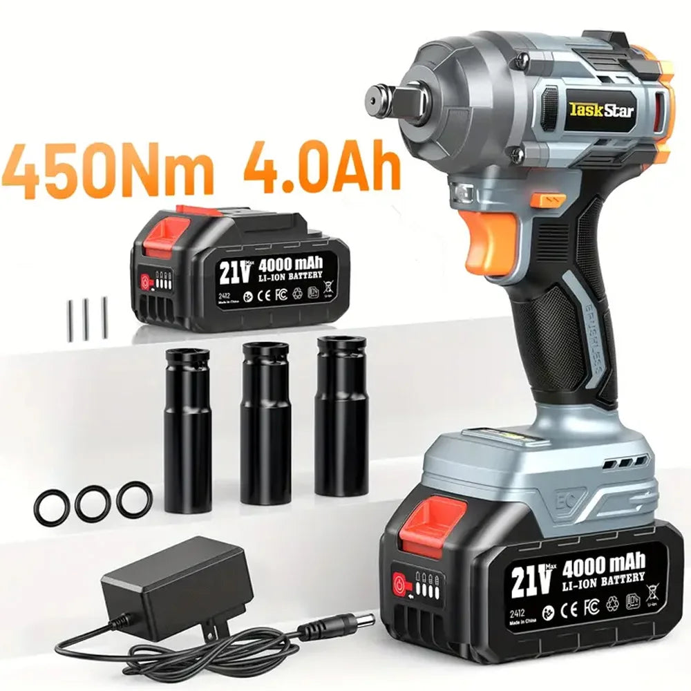 450Nm Cordless Impact Wrench 1/2'' Brushless Electric Wrench Car Truck Mower power tools for 18V Battery Pin