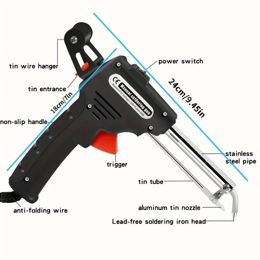 5-piece Soldering Iron Kit - Automatic Handheld Soldering Gun With Interchangeable Tips, Desoldering Pump, Tweezers, Solder Wire