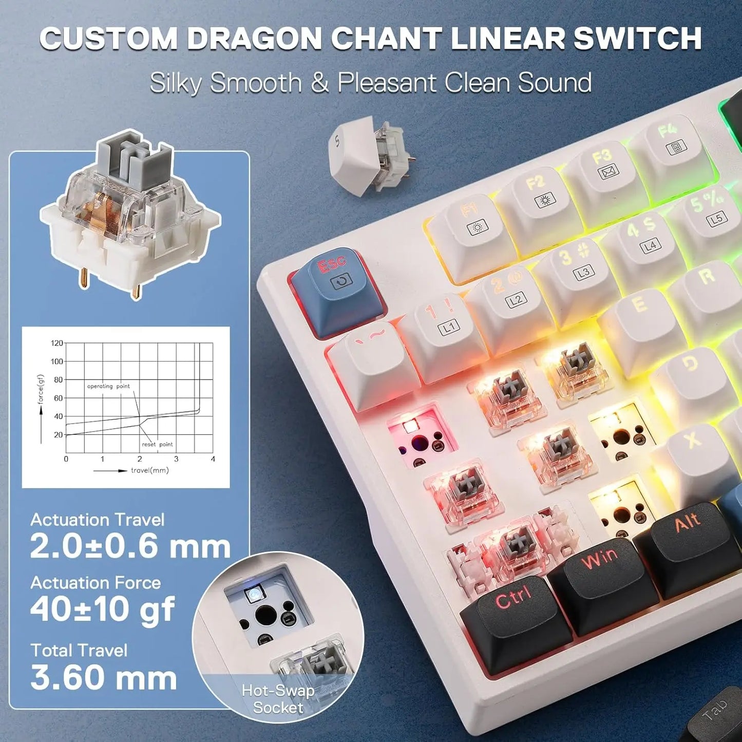 K668 Wired Gasket RGB Gaming Keyboard, 108 Keys Mechanical Keyboard w/Extra 4 Hotkeys, Upgraded Hot-swappable Socket