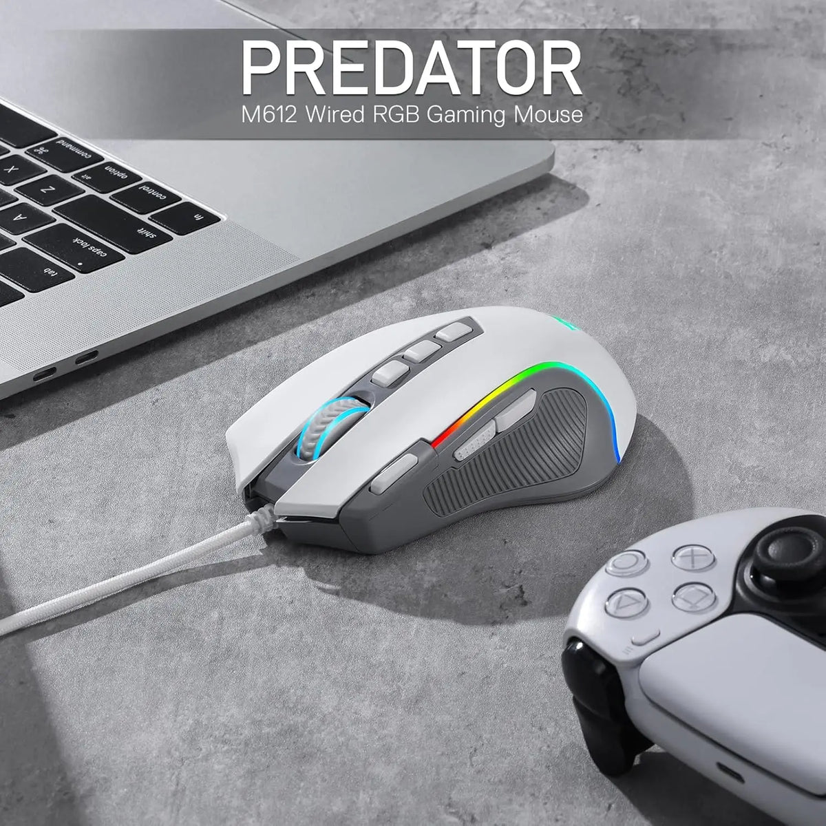 M612 RGB Gaming 8000 DPI Wired Optical Gamer Mouse 9 Programmable Buttons & 5 Backlit Modes