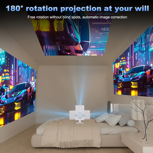 2025 new portable projector Android 13 HD quality projector dual WiFi6 mini home theater projector can be rotated 180 °