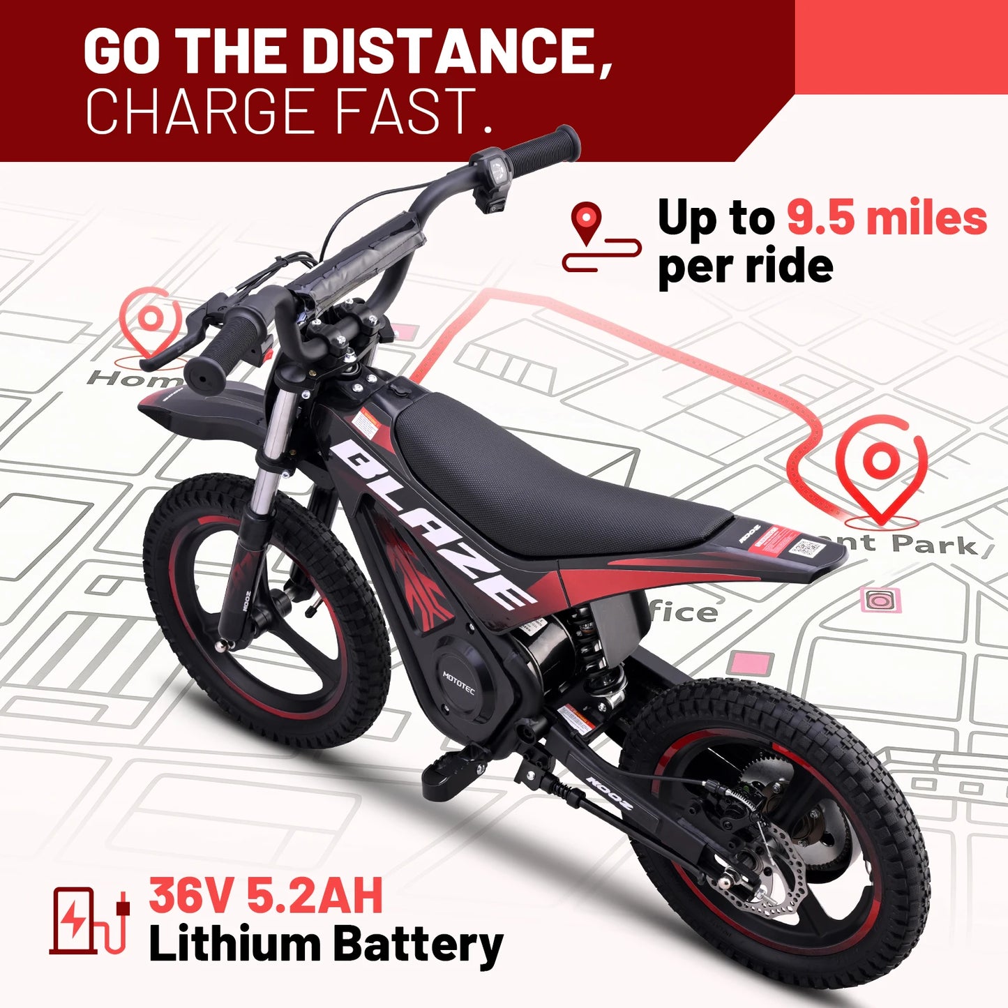 HP01E 36V 350W Electric Dirt Bike for Kids, 2 Speed Modes, Electric Motorcycle Up to 15.5 MPH & 9.5 Miles Long-Range.
