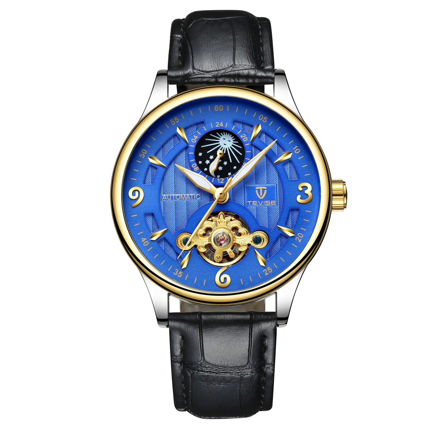 Men's Mechanical Watch Fashion Business Skeleton Alloy Case Leather Strap Elegant Design