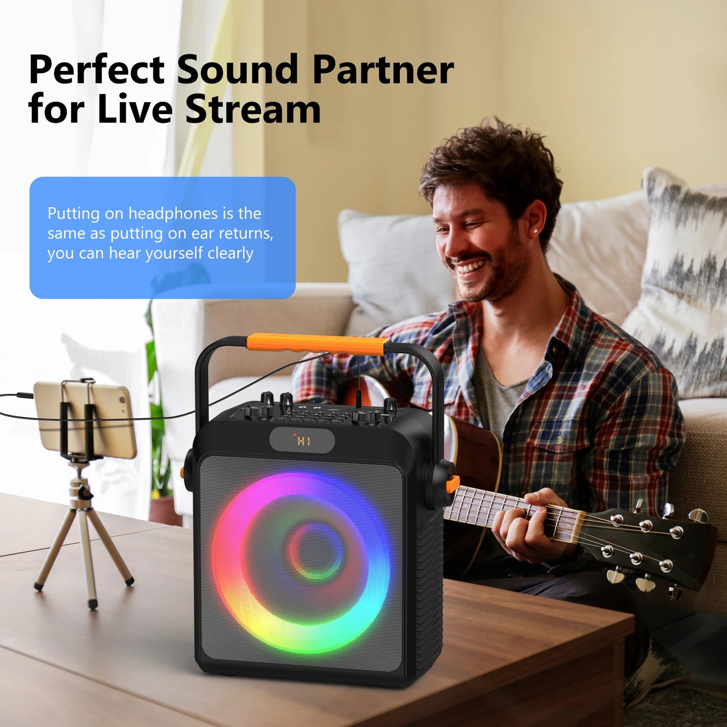 Karaoke Machine with 2 Microphones, Portable Bluetooth Speaker with RGB Light, Karaoke System for Karaoke Home Party