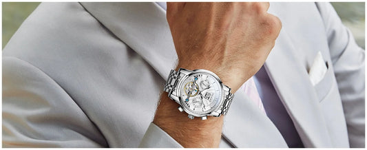 Luxury Brand Automatic Mechanical Watch for Men Multifunctional Date Luminous Waterproof Stainless Steel Skeleton Flywheel