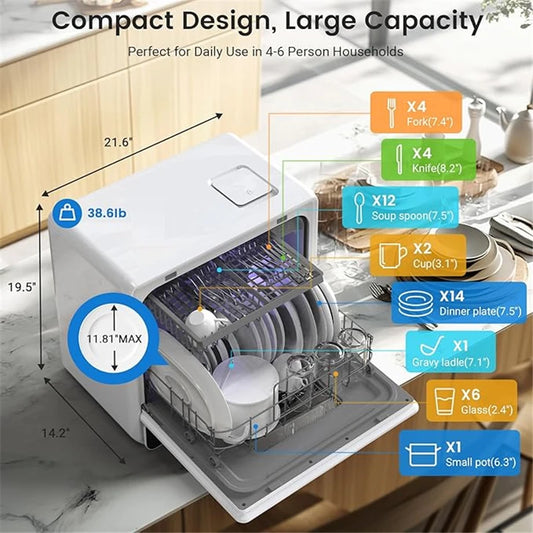 5.2L Dishwasher with 9 Programs High-Temperature Spray Washing Countertop Table Smart Countertop Dish Washers Machine