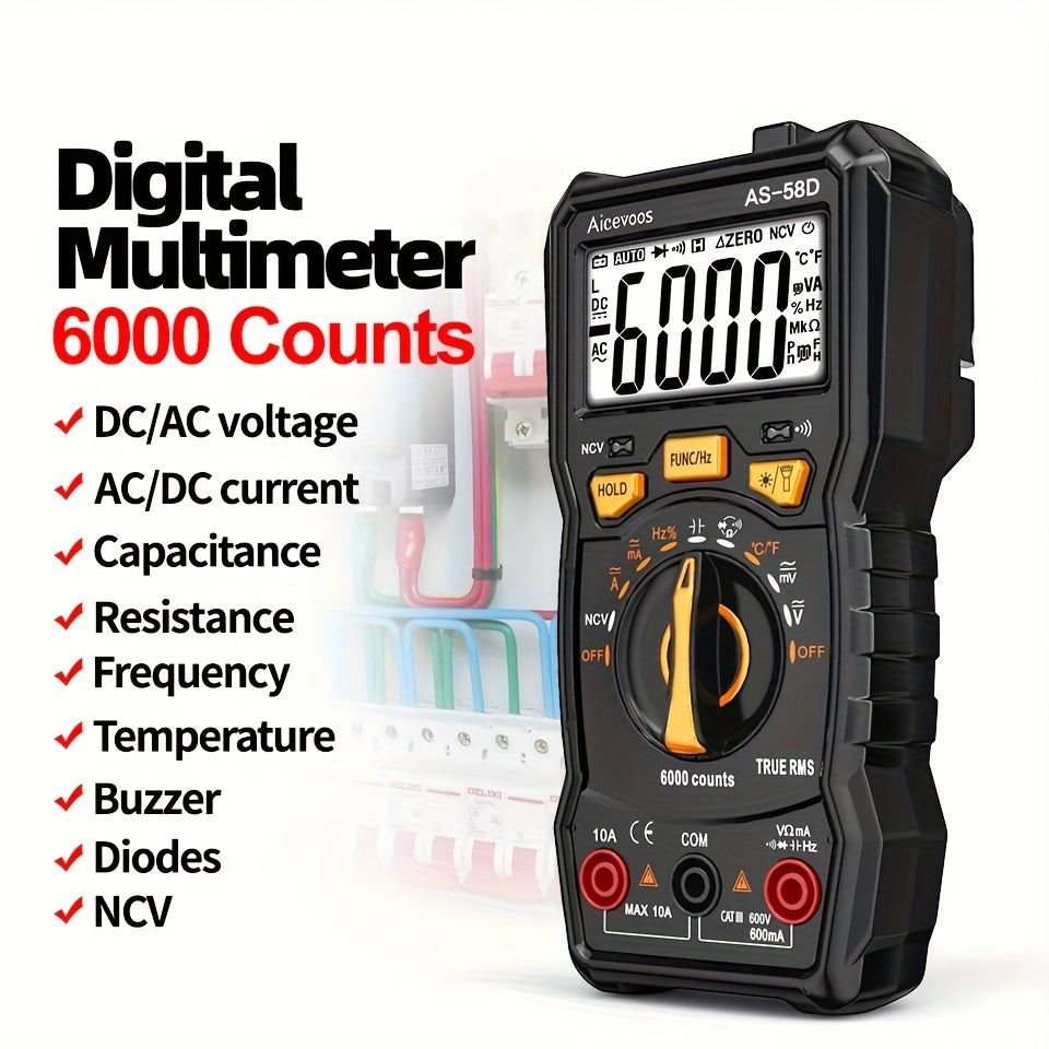 Aicevoos Digital Professional Multimeter 6000 Counts TRMS Auto Range DC AC Voltage Tester Ohm Meter Capacitor Electrical Professional Multimetro Transistor NCV