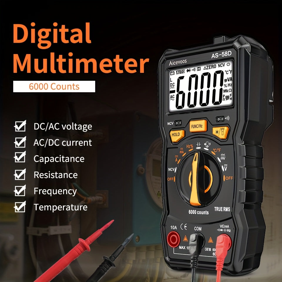 Aicevoos Digital Professional Multimeter 6000 Counts TRMS Auto Range DC AC Voltage Tester Ohm Meter Capacitor Electrical Professional Multimetro Transistor NCV